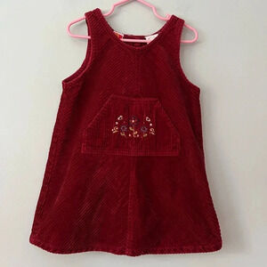 Vintage McKids Corduroy  Dress Red with Embroidered Flowers | 3T Girl